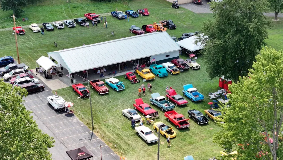 Aerial view of the Post 4093 pavilion and grounds during the annual car show